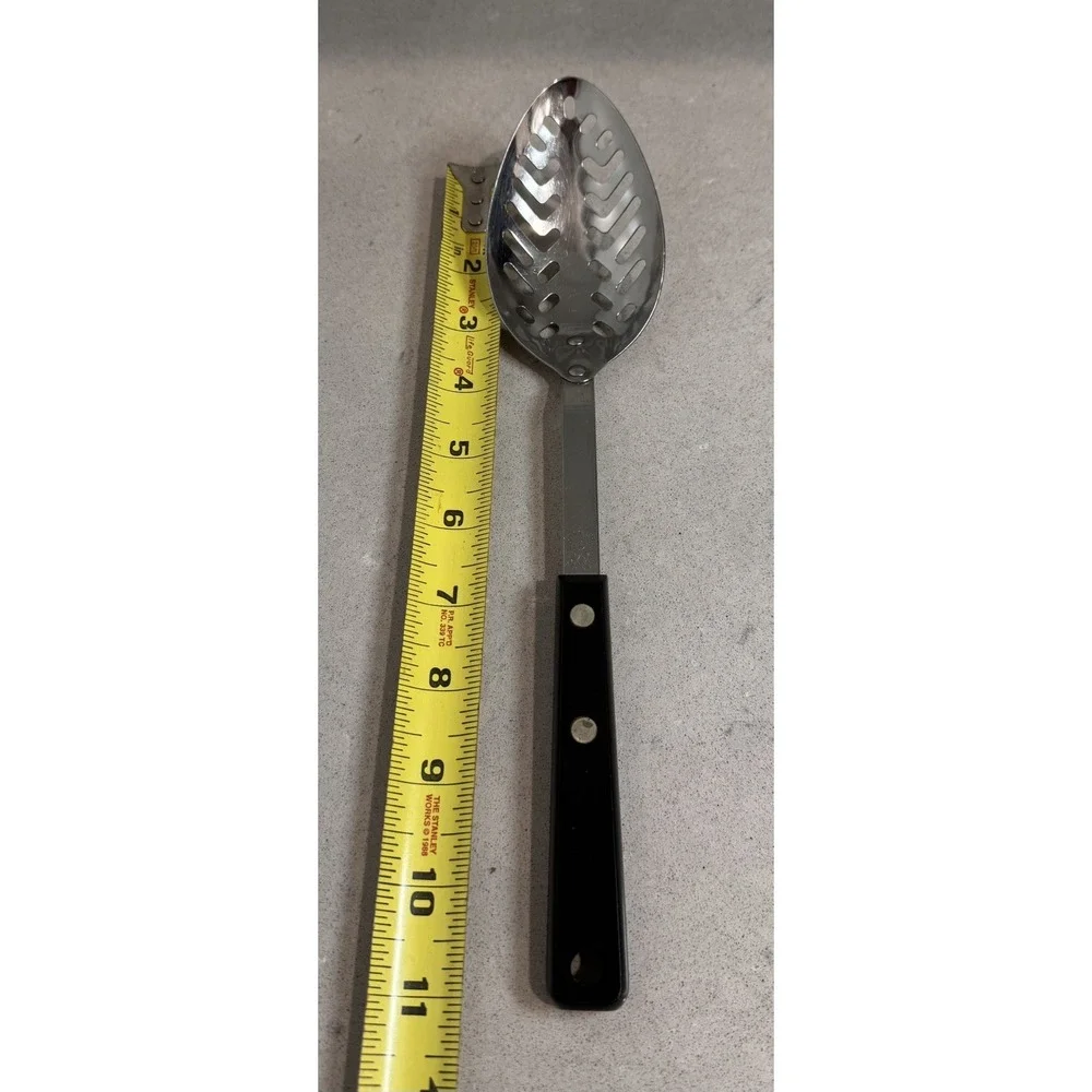 VTG EKCO FORGE STAINLESS SLOTTED SERVING SPOON BLACK COMPOSITE HANDLE 11.5